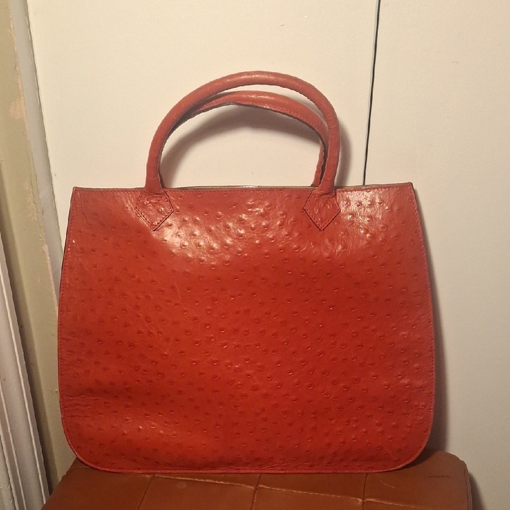 Serapian Ostrich Elegant Red Leather Handbag